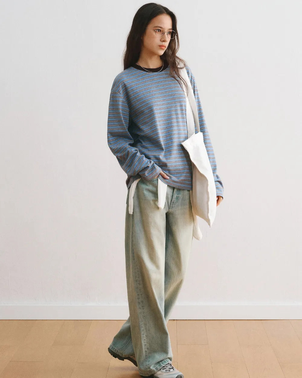 STRIPED LOOSE FIT LONG TEE W1955