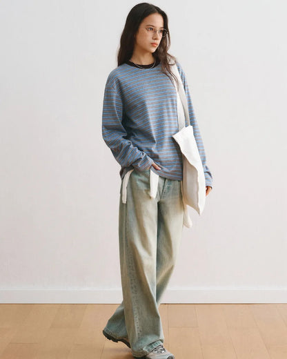 STRIPED LOOSE FIT LONG TEE W1955