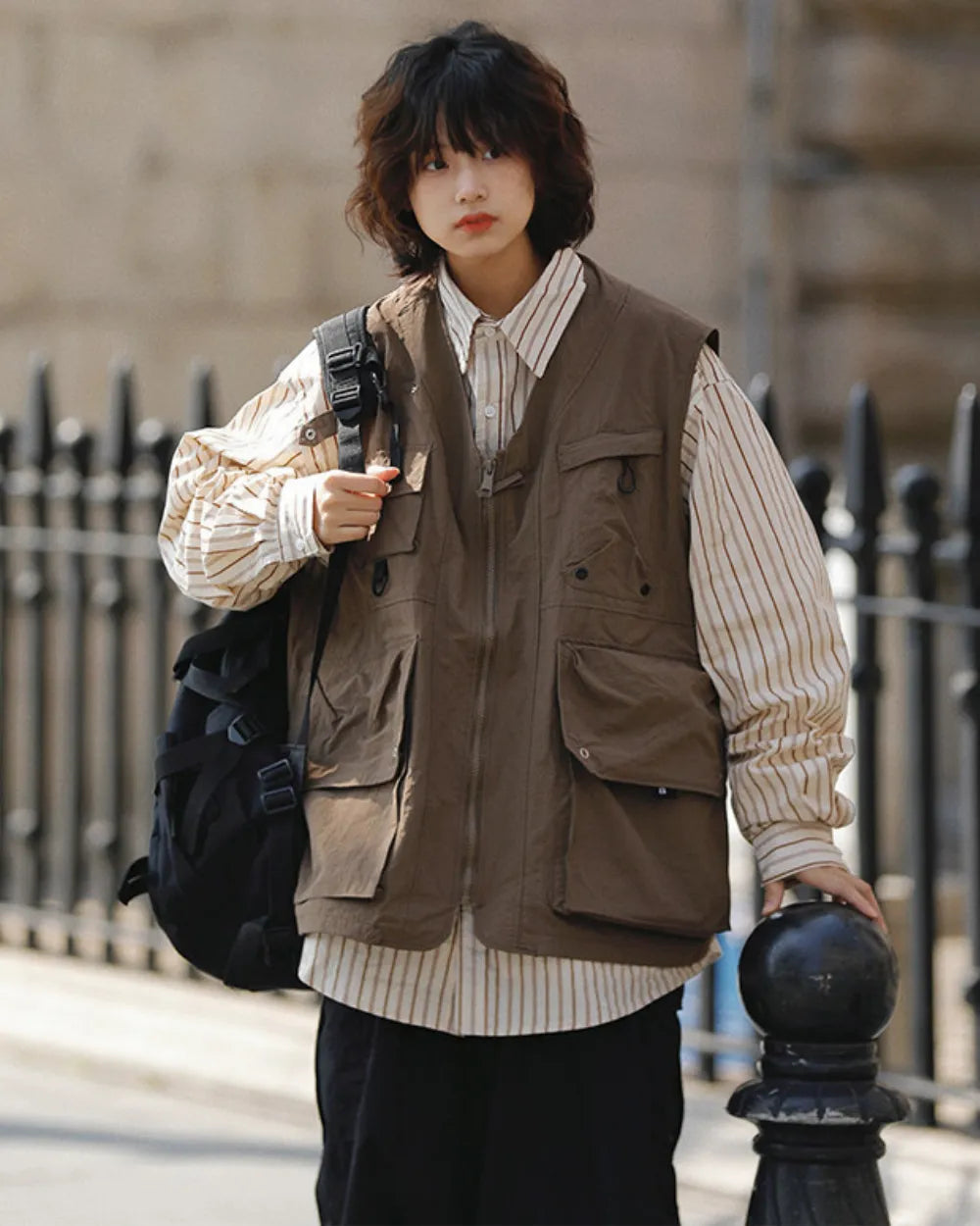 STRIPE EMBROIDERY POCKET SHIRTS W1857