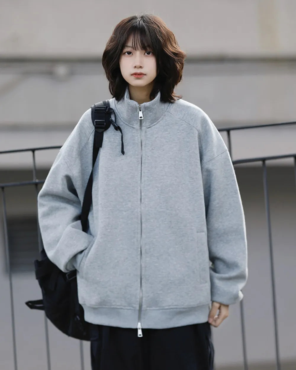 STAND COLLAR DOUBLE ZIP SWEAT JACKET W1968