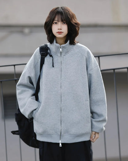 STAND COLLAR DOUBLE ZIP SWEAT JACKET W1968