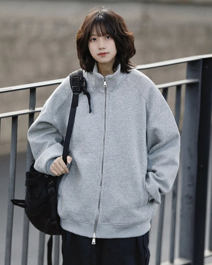 STAND COLLAR DOUBLE ZIP SWEAT JACKET W1968