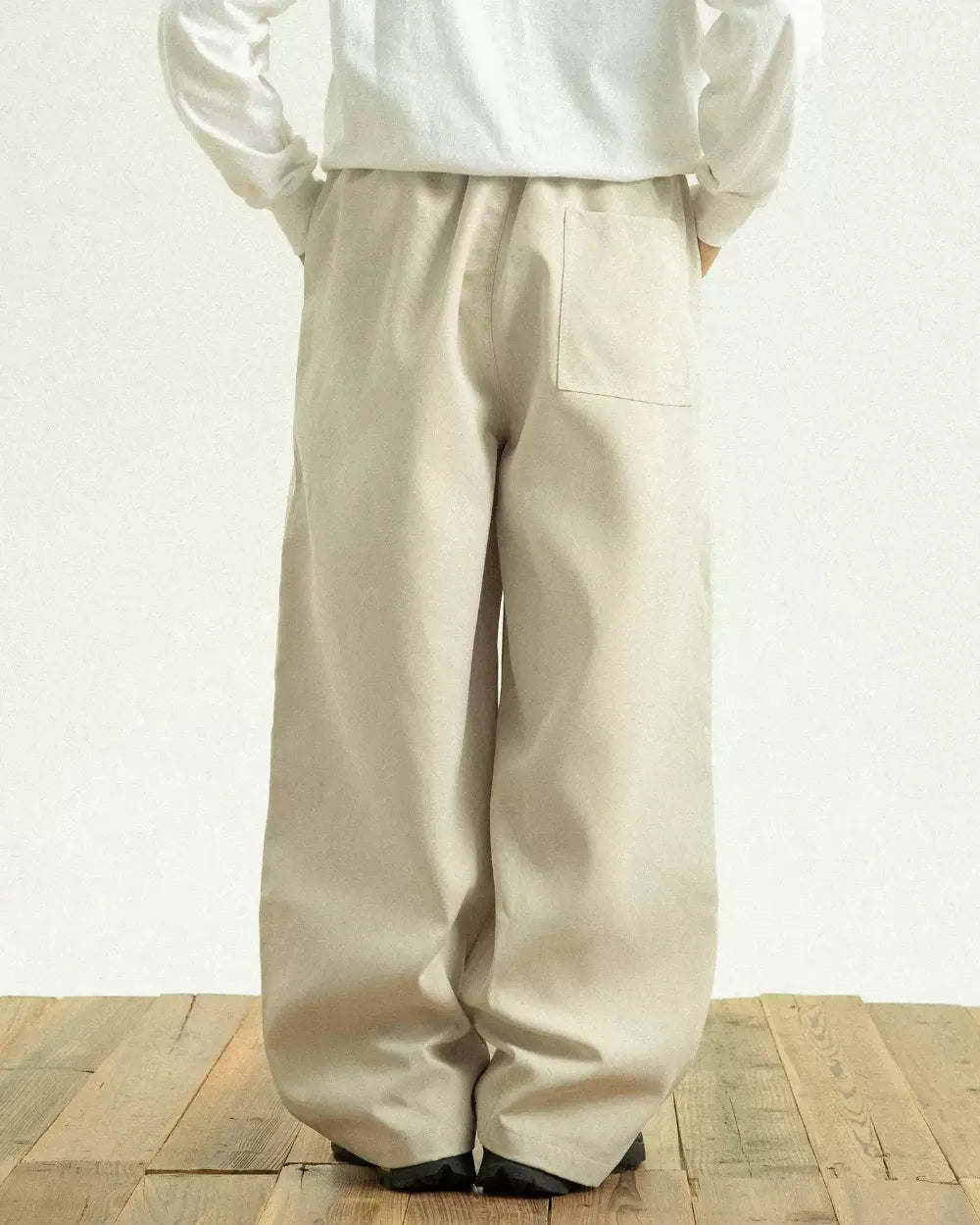 TUCKED BELTED LOOSE WIDE PANTS W1947