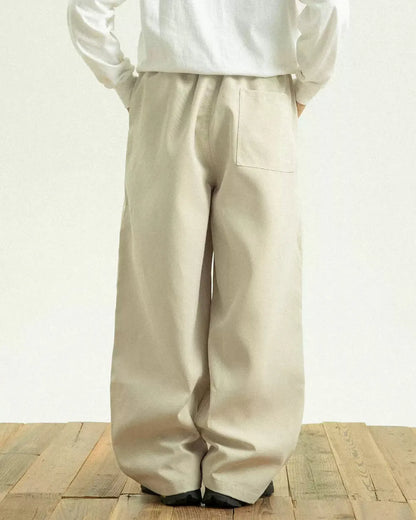 TUCKED BELTED LOOSE WIDE PANTS W1947