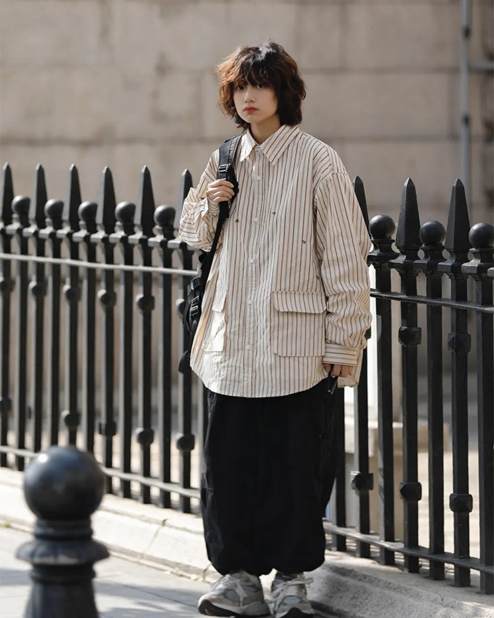 STRIPE EMBROIDERY POCKET SHIRTS W1857