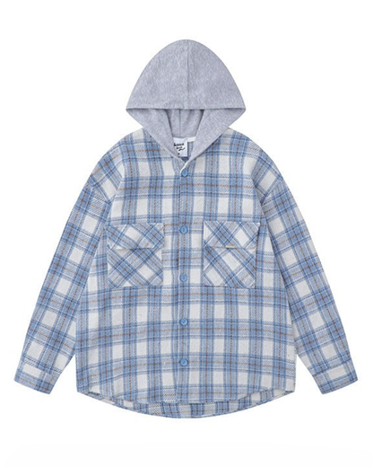 HOODED PLAID LOOSE SHIRT  W1974