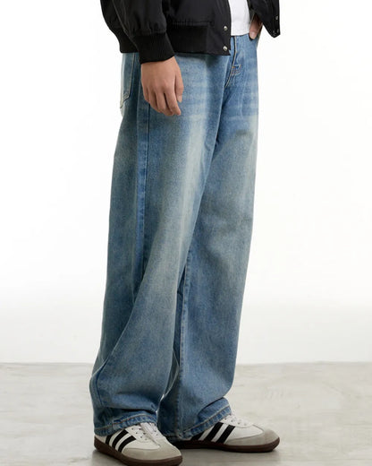 WASHED STRAIGHT WIDE DENIM PANTS W1842