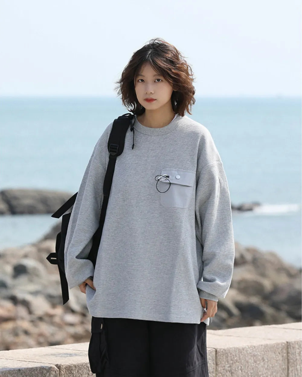 DRAWSTRING POCKET LONG SLEEVE TEE W1831