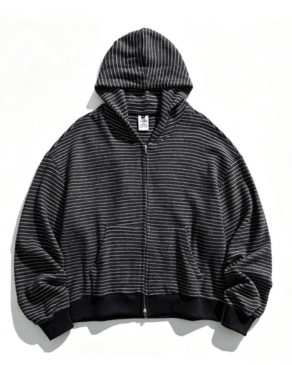 STRIPED KNIT ZIP FULL HOODIE W1960