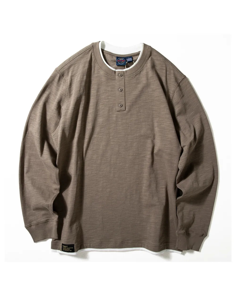 LAYERED HENLEY NECK LONG TEE W1891