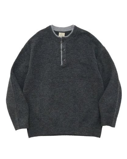 HENLEY NECK LOOSE KNIT SWEATER W1970