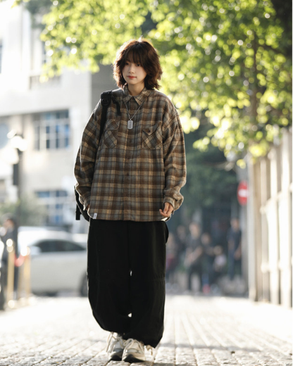 CHECK LOOSE FLANNEL SHIRTS W1856