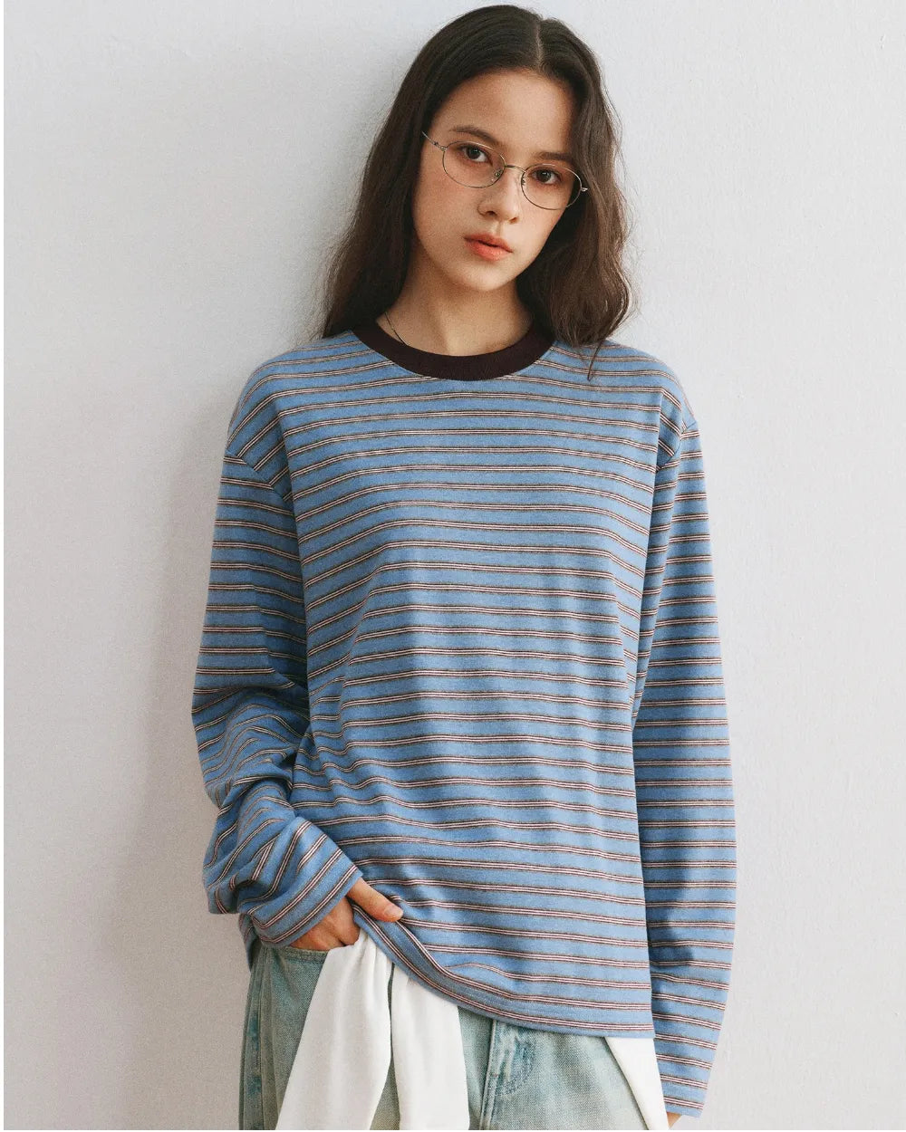 STRIPED LOOSE FIT LONG TEE W1955