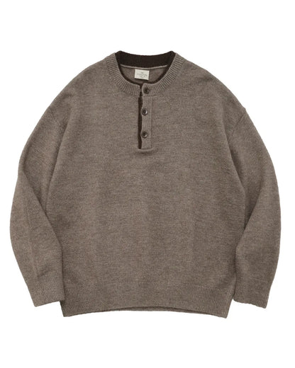 HENLEY NECK LOOSE KNIT SWEATER W1970