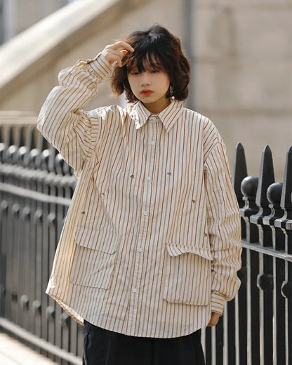 STRIPE EMBROIDERY POCKET SHIRTS W1857