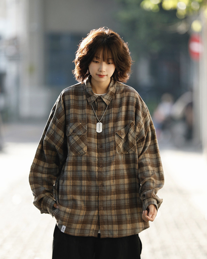 CHECK LOOSE FLANNEL SHIRTS W1856