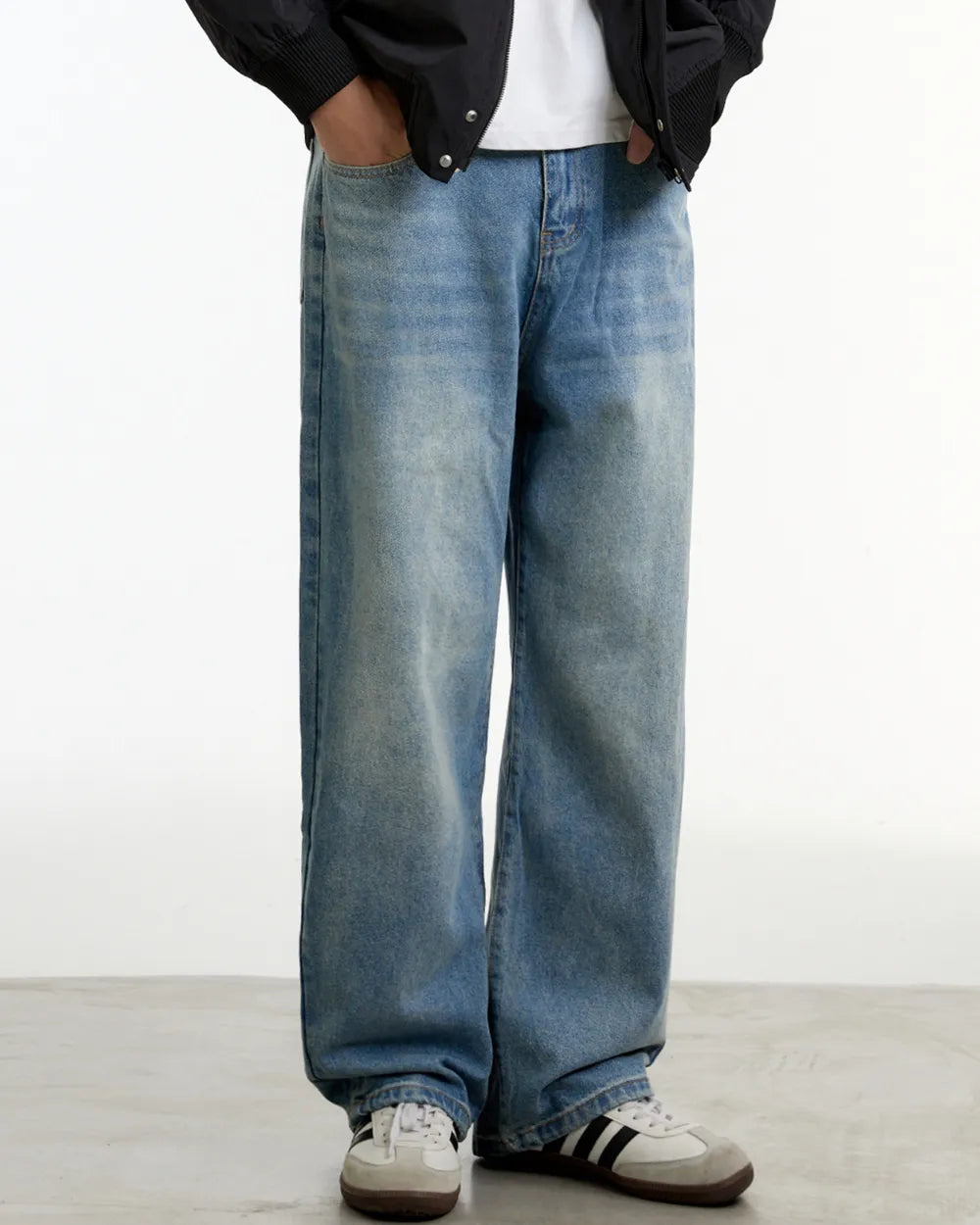 WASHED STRAIGHT WIDE DENIM PANTS W1842
