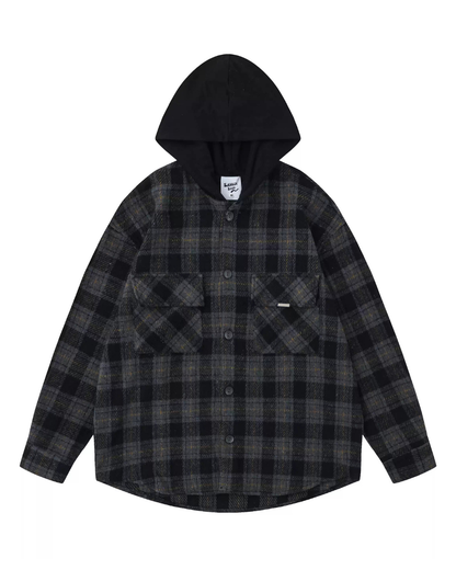HOODED PLAID LOOSE SHIRT  W1974