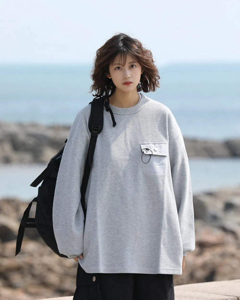DRAWSTRING POCKET LONG SLEEVE TEE W1831