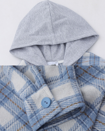HOODED PLAID LOOSE SHIRT  W1974