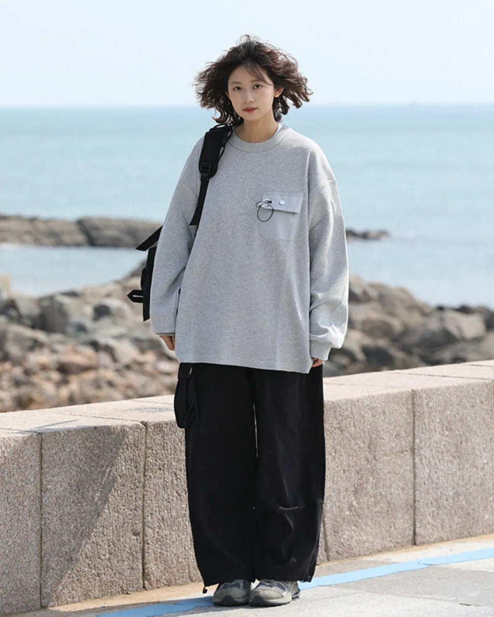 DRAWSTRING POCKET LONG SLEEVE TEE W1831