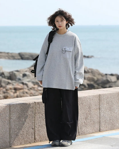 DRAWSTRING POCKET LONG SLEEVE TEE W1831