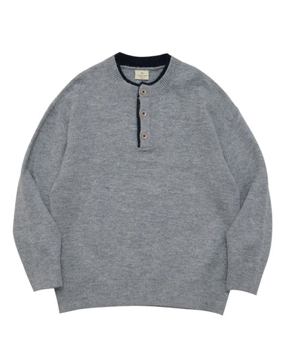 HENLEY NECK LOOSE KNIT SWEATER W1970