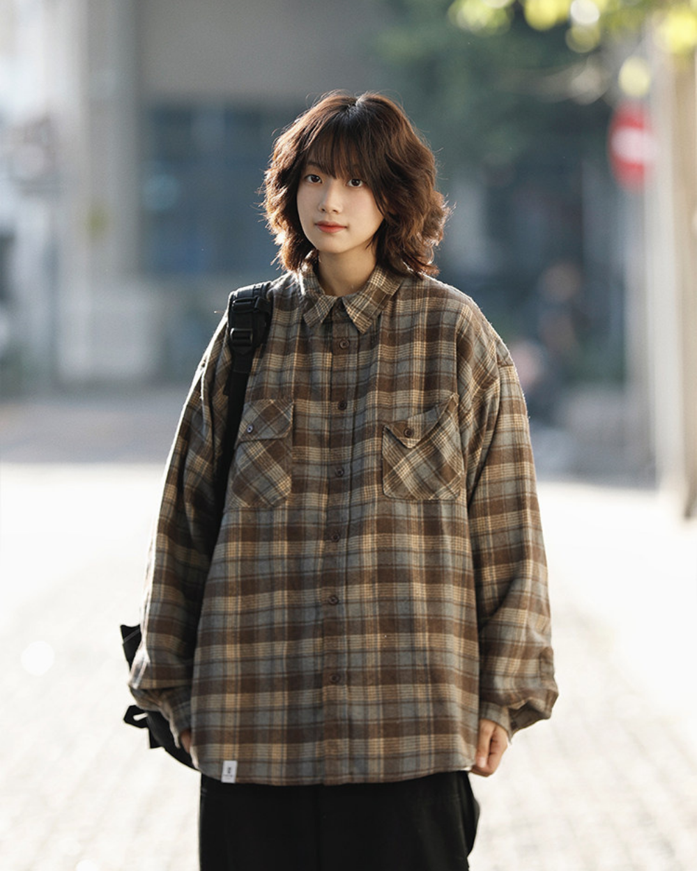 CHECK LOOSE FLANNEL SHIRTS W1856