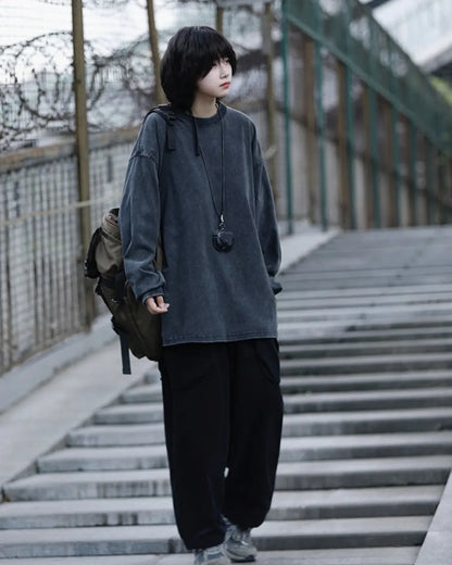 COTTON WASHED LOOSE LONG TEE W1943
