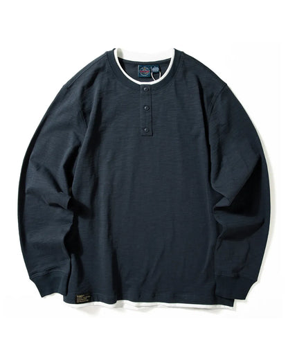 LAYERED HENLEY NECK LONG TEE W1891