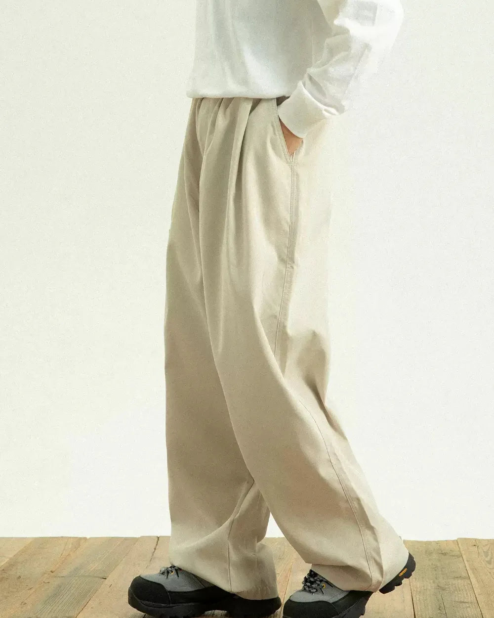 TUCKED BELTED LOOSE WIDE PANTS W1947