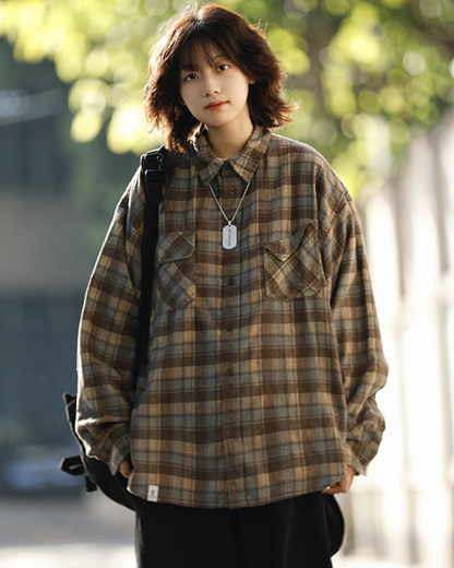 CHECK LOOSE FLANNEL SHIRTS W1856