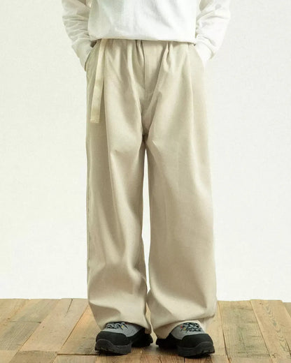 TUCKED BELTED LOOSE WIDE PANTS W1947