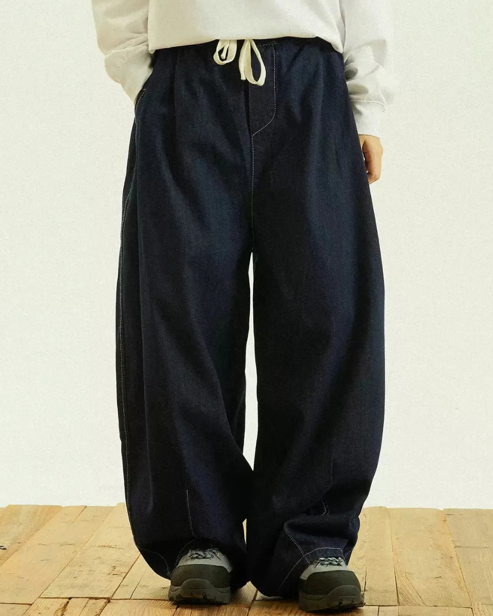 LOOSE DRAWSTRING DENIM PANTS W1948