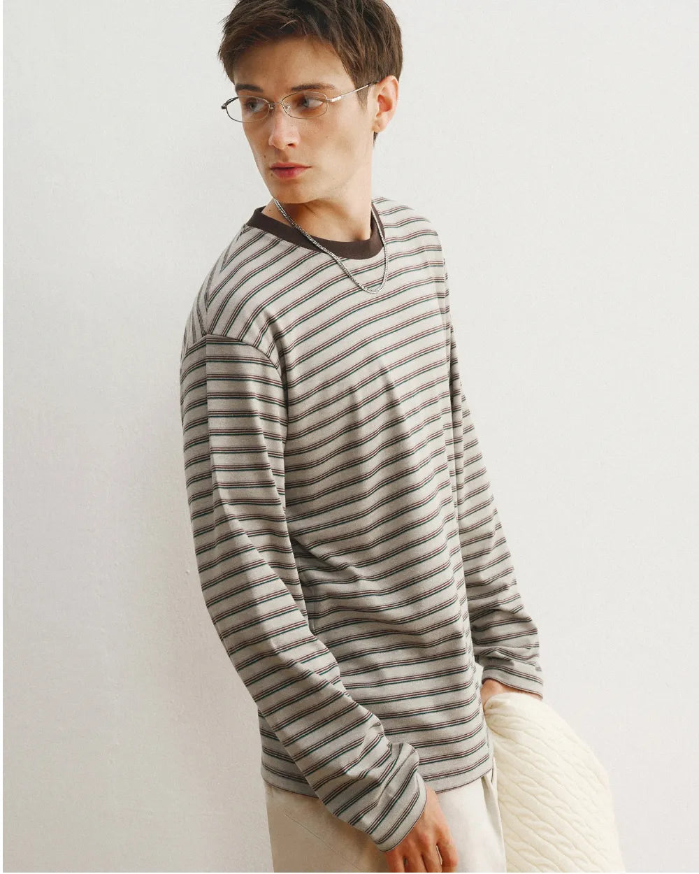 STRIPED LOOSE FIT LONG TEE W1955