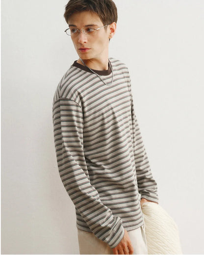 STRIPED LOOSE FIT LONG TEE W1955