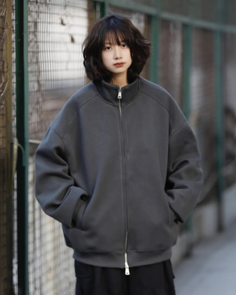 STAND COLLAR DOUBLE ZIP SWEAT JACKET W1968