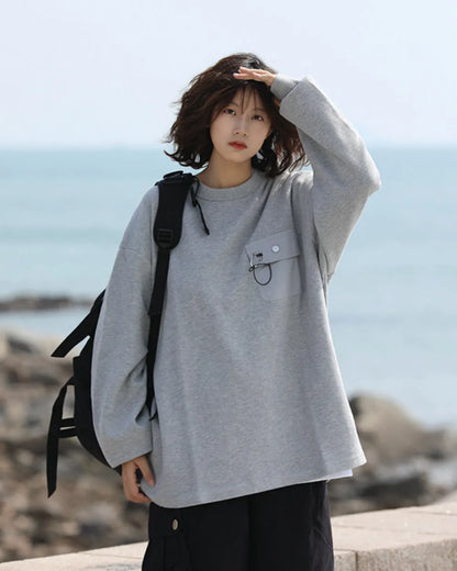 DRAWSTRING POCKET LONG SLEEVE TEE W1831