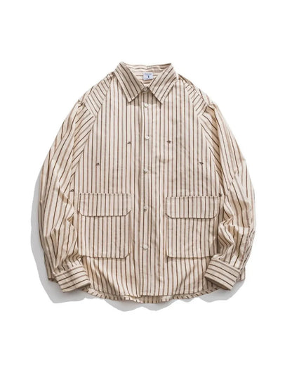 STRIPE EMBROIDERY POCKET SHIRTS W1857