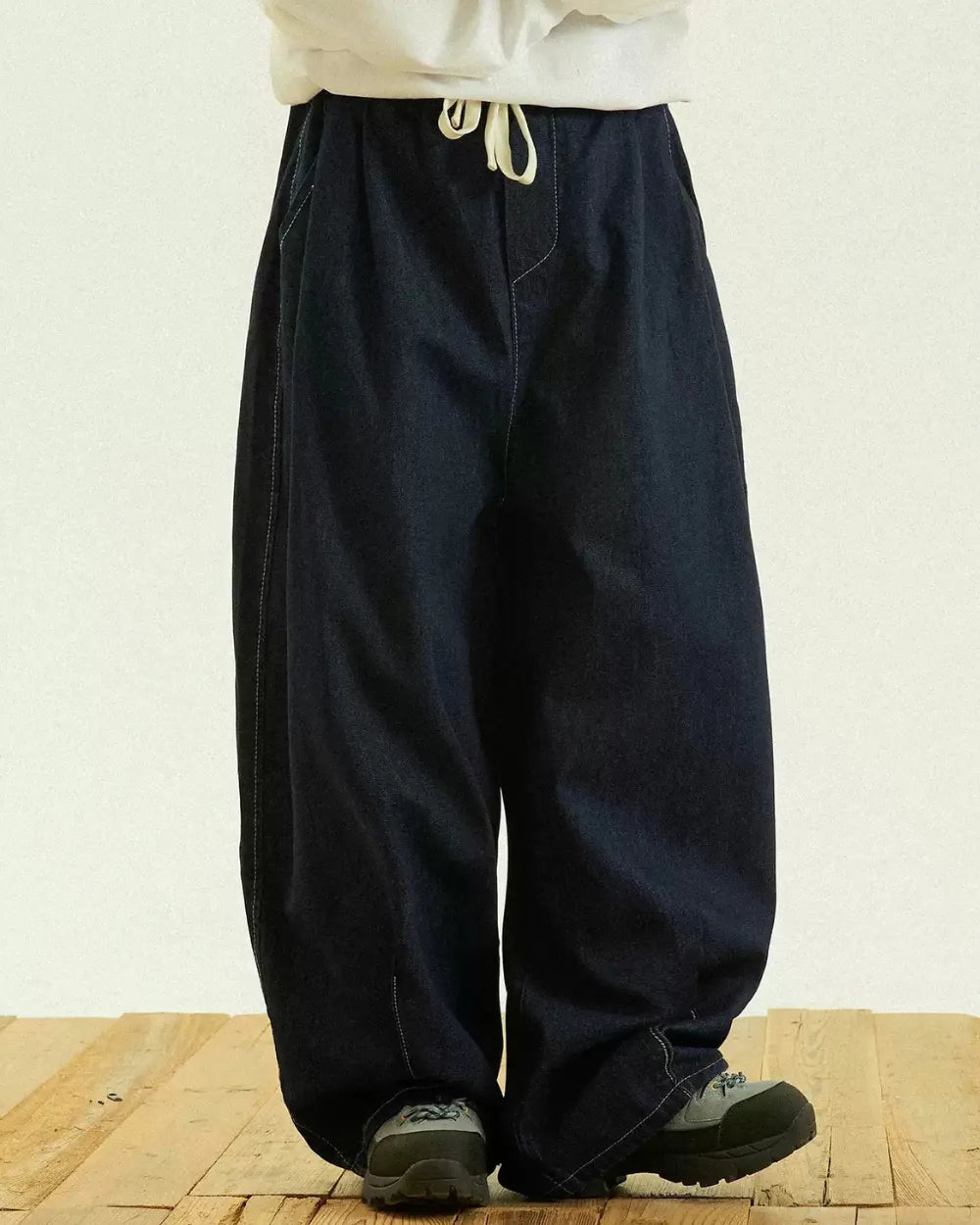 LOOSE DRAWSTRING DENIM PANTS W1948