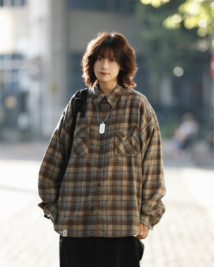 CHECK LOOSE FLANNEL SHIRTS W1856
