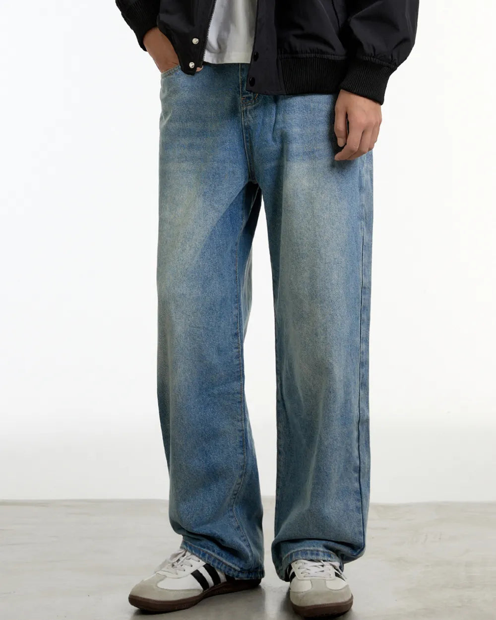 WASHED STRAIGHT WIDE DENIM PANTS W1842