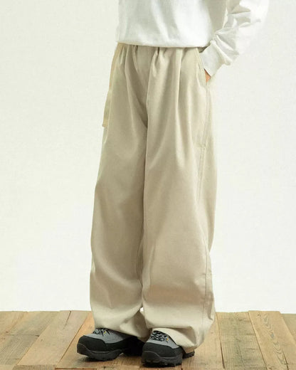 TUCKED BELTED LOOSE WIDE PANTS W1947