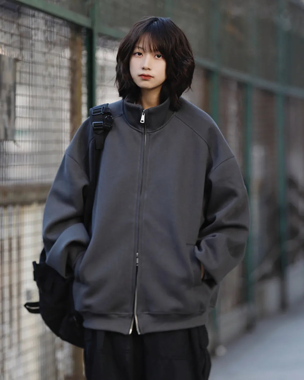 STAND COLLAR DOUBLE ZIP SWEAT JACKET W1968