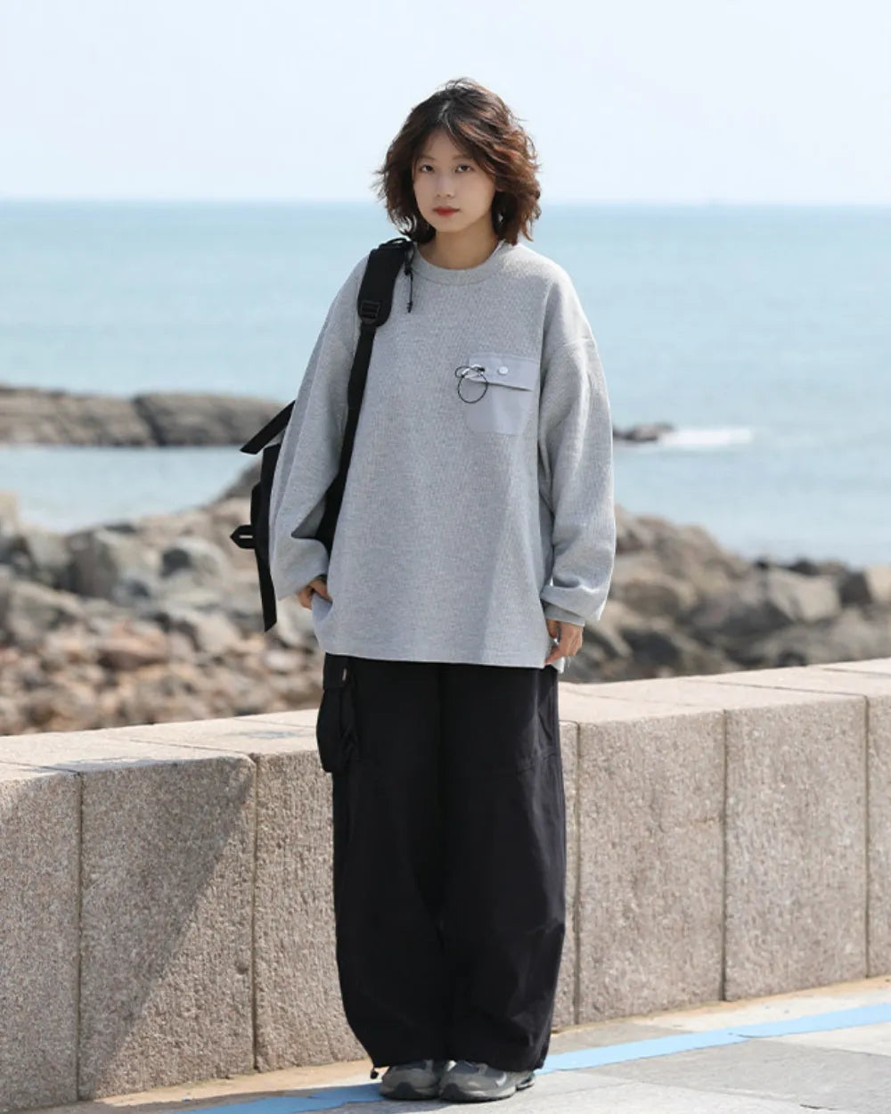 DRAWSTRING POCKET LONG SLEEVE TEE W1831