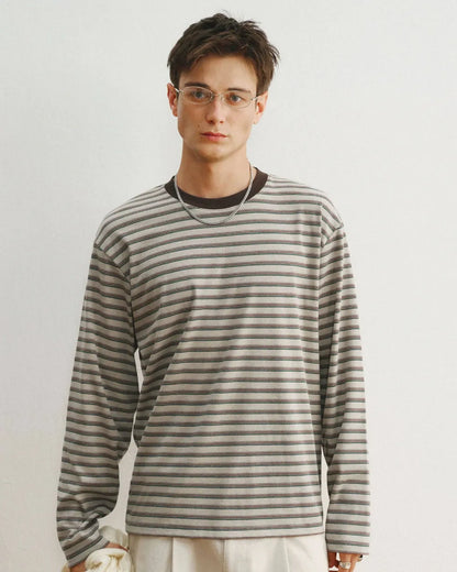 STRIPED LOOSE FIT LONG TEE W1955