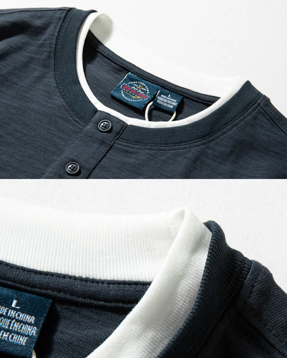 LAYERED HENLEY NECK LONG TEE W1891