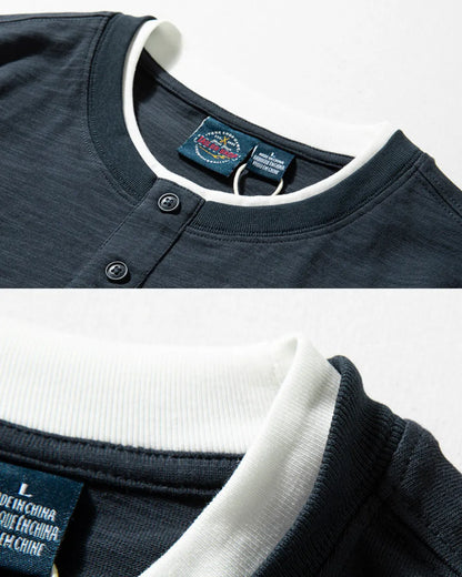 LAYERED HENLEY NECK LONG TEE W1891