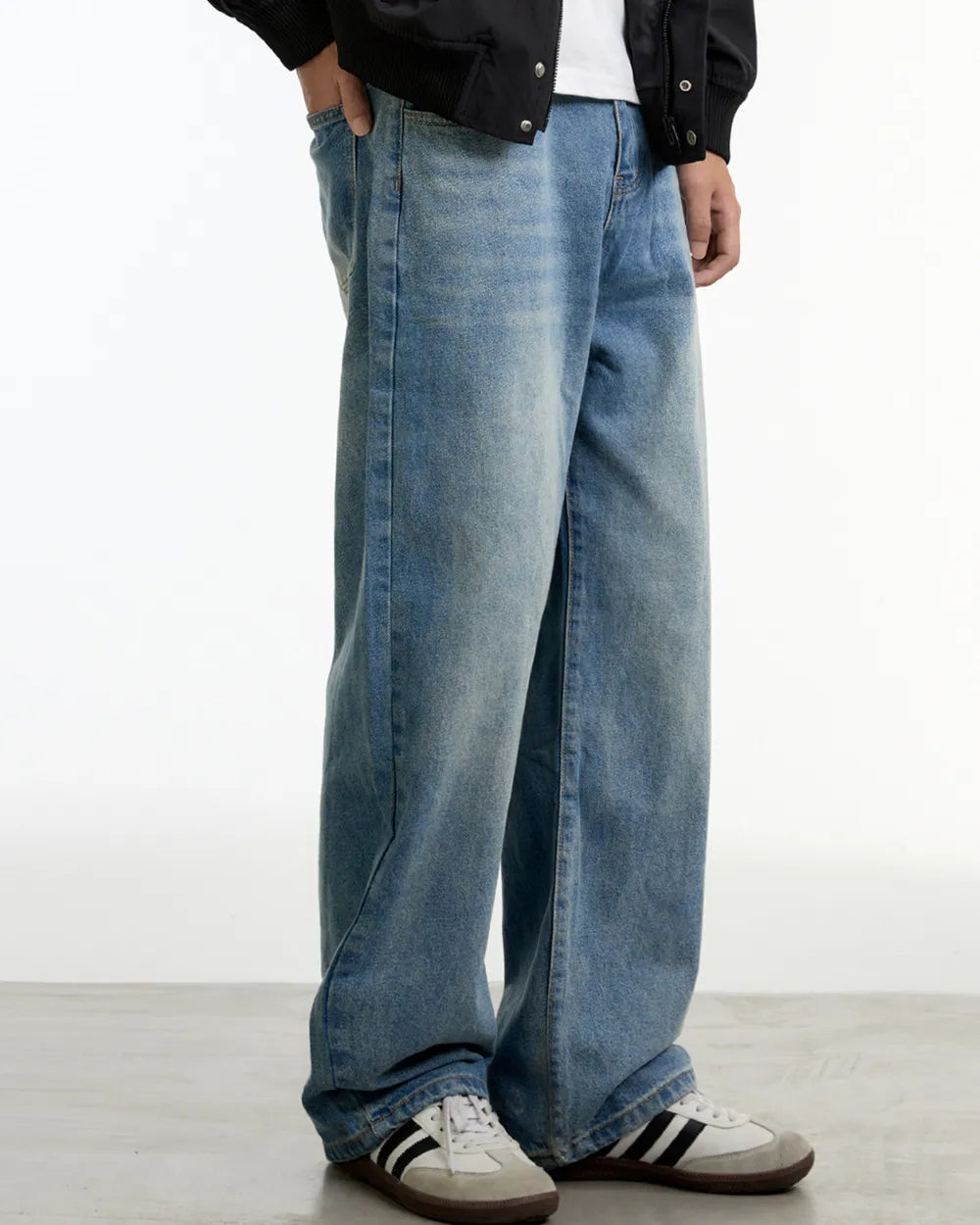 WASHED STRAIGHT WIDE DENIM PANTS W1842