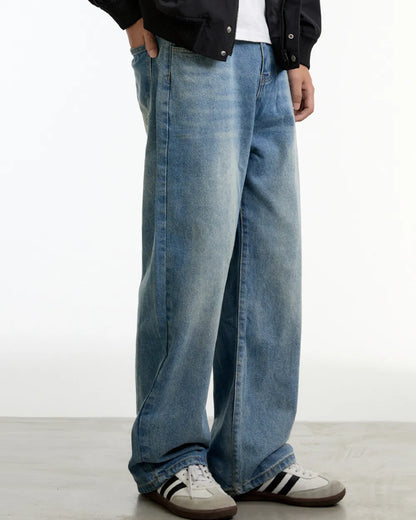 WASHED STRAIGHT WIDE DENIM PANTS W1842